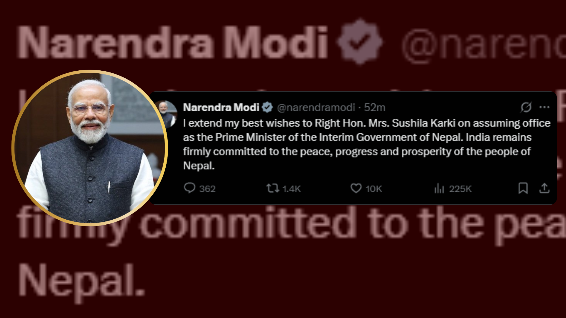 भारतीय प्रधानमन्त्री मोदीले दिए नवनियुक्त प्रधानमन्त्री कार्कीलार्ई बधाई  