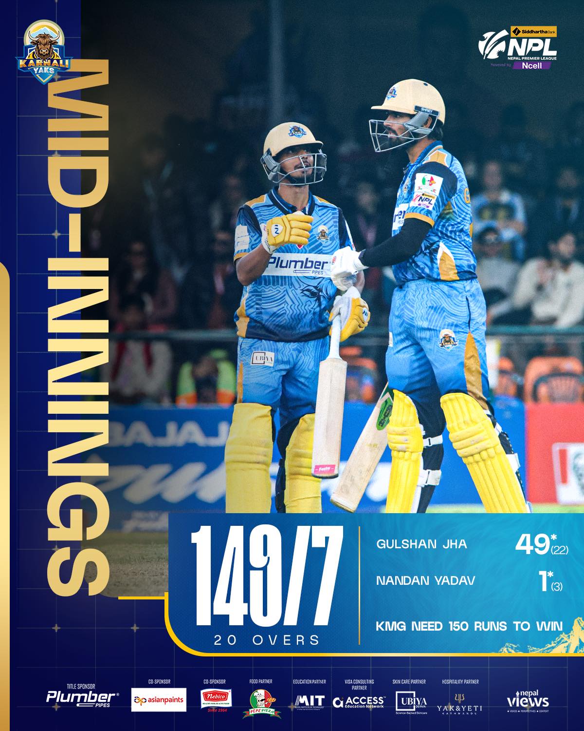 कर्णाली याक्सले काठमान्डु गोर्खाजलाई दियो १५० रनको लक्ष्य