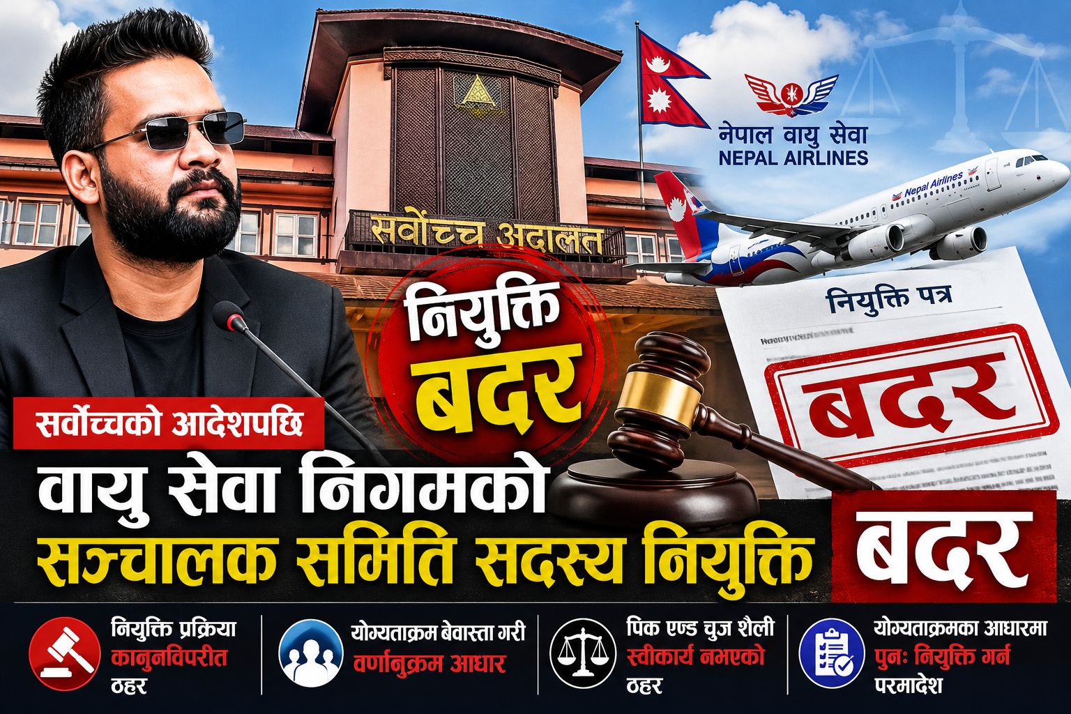 सर्वोच्चको आदेशपछि वायु सेवा निगमको सञ्चालक समिति सदस्य नियुक्ति बदर सर्वोच्चको आदेशपछि वायु सेवा निगमको सञ्चालक समिति सदस्य नियुक्ति बदर