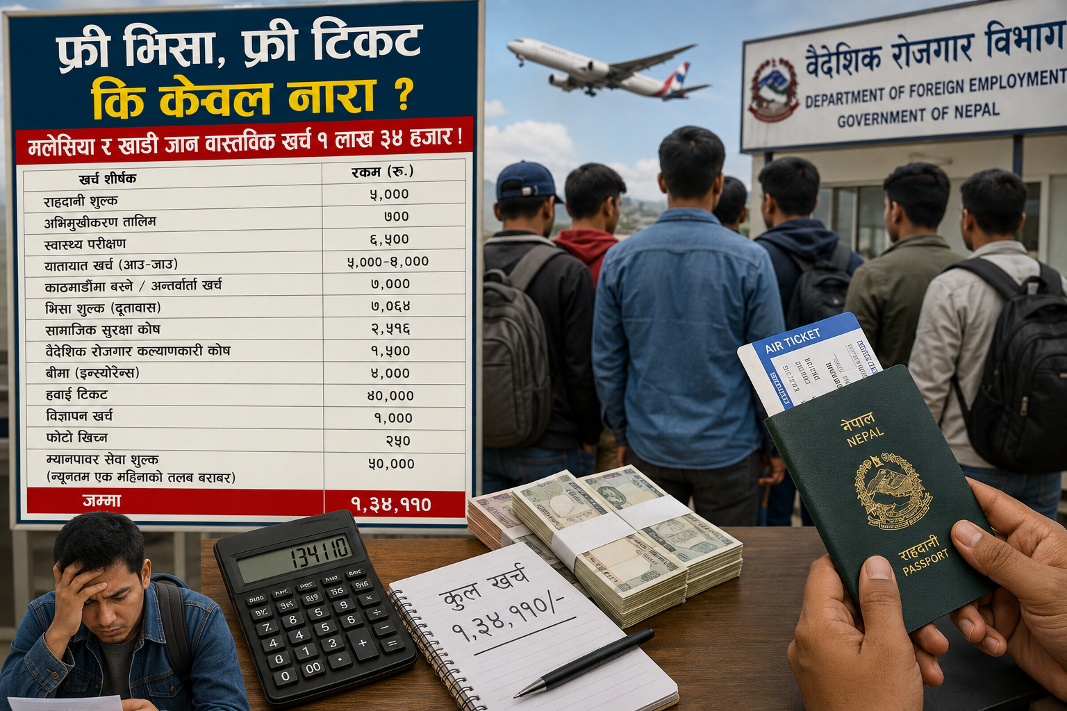 ‘फ्री भिसा, फ्री टिकट’ केवल नारामै सीमित ? विदेश जान श्रमिकलाई अझै १ लाख ३४ हजार खर्च ! 