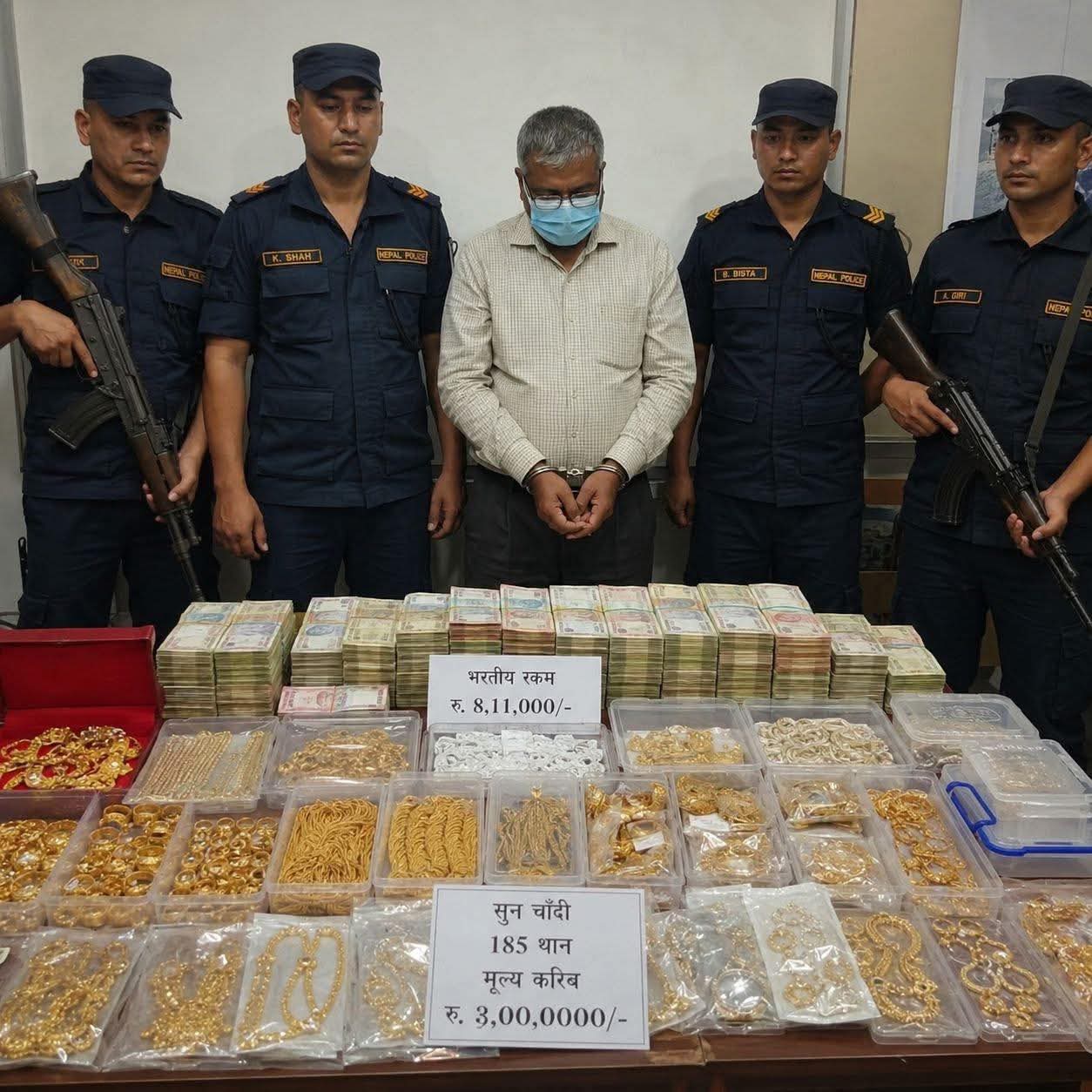 नेपालगंजका श्याम अग्रवाल ३ करोडको सुन,८ लाख भारतिय रुपैया सहित सुर्खेतमा पक्राउ