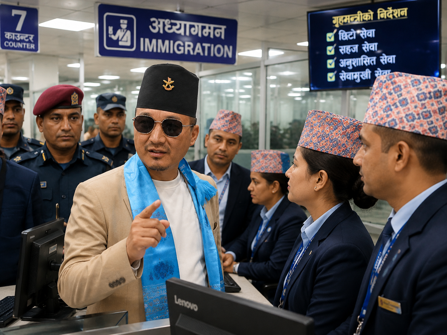 विमानस्थल अध्यागमनमा गृहमन्त्रीको ‘सरप्राइज एक्सन’ अब कर्मचारीले अनिवार्य ढाका टोपी लगाउनुपर्ने