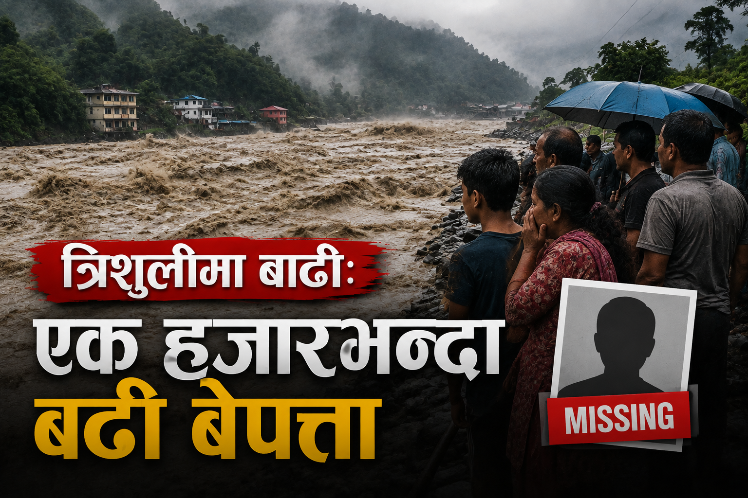 त्रिशूलीमा बाढी: एक हजारभन्दा बढी बेपत्ता