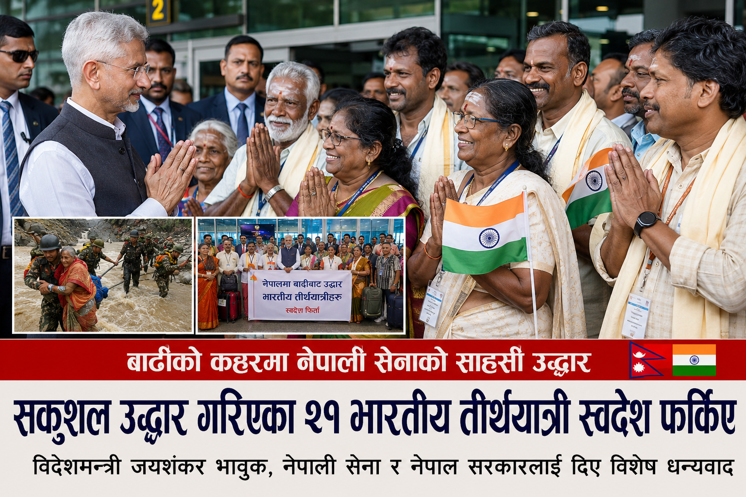 बाढीको कहरबाट जोगिएका २१ भारतीय तीर्थयात्री स्वदेश फर्किए, जयशंकरले गरे नेपाली सेना र सरकारको प्रशंसा