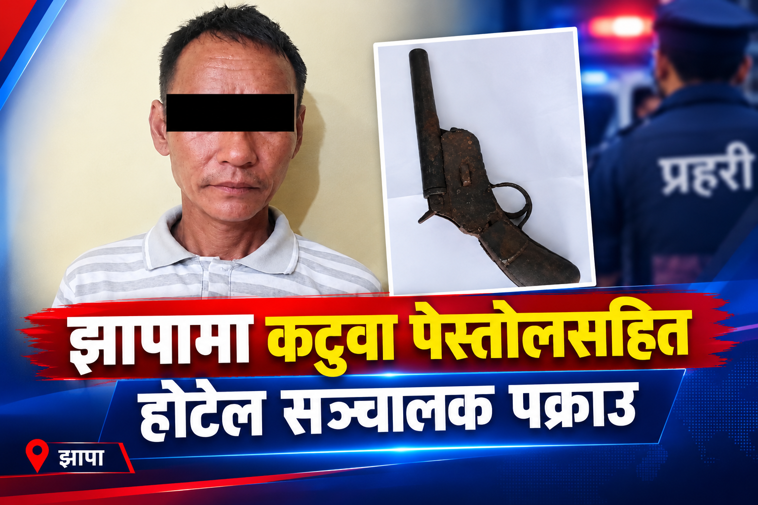 झापामा कटुवा पेस्तोलसहित होटल सञ्चालक पक्राउ