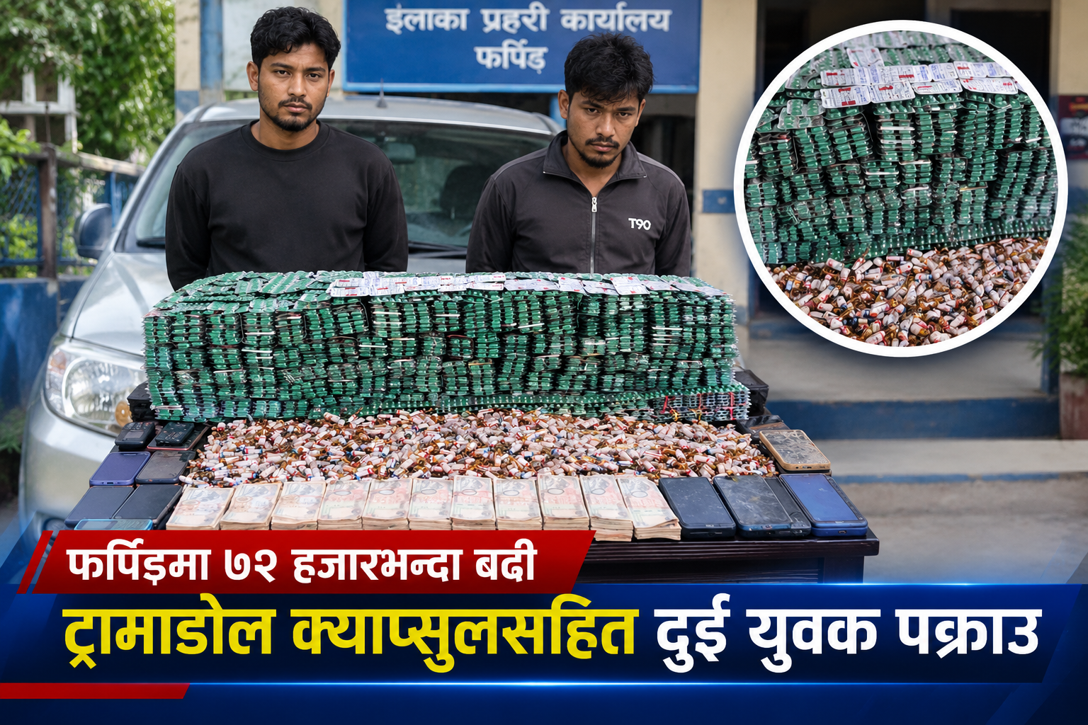 फर्पिङमा ७२ हजारभन्दा बढी ट्रामाडोल क्याप्सुलसहित दुई युवक पक्राउ